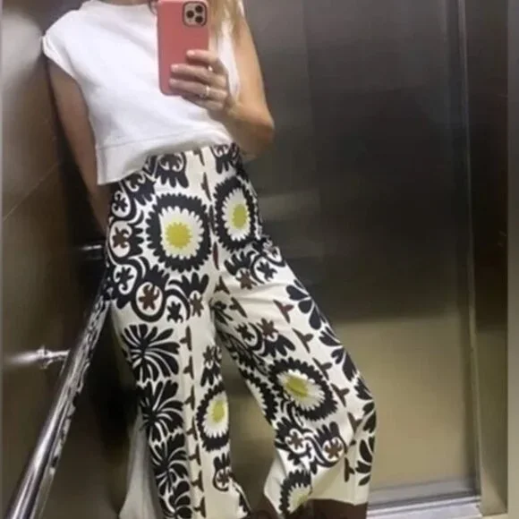 Zara High Waisted Printed Culottes - Picture 8 of 10